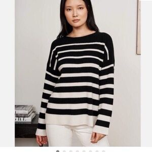 La Ligne 100% Cashmere Women's Black and Cream Striped Sweater